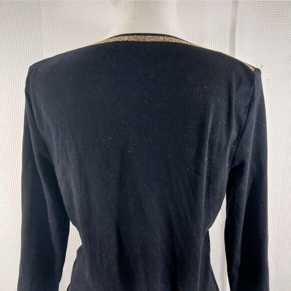NWT! CROFT & BARROW! RICH BLACK STRETCH KNIT, GOLD METALLIC NECK TOP! SZ M - Picture 7 of 11